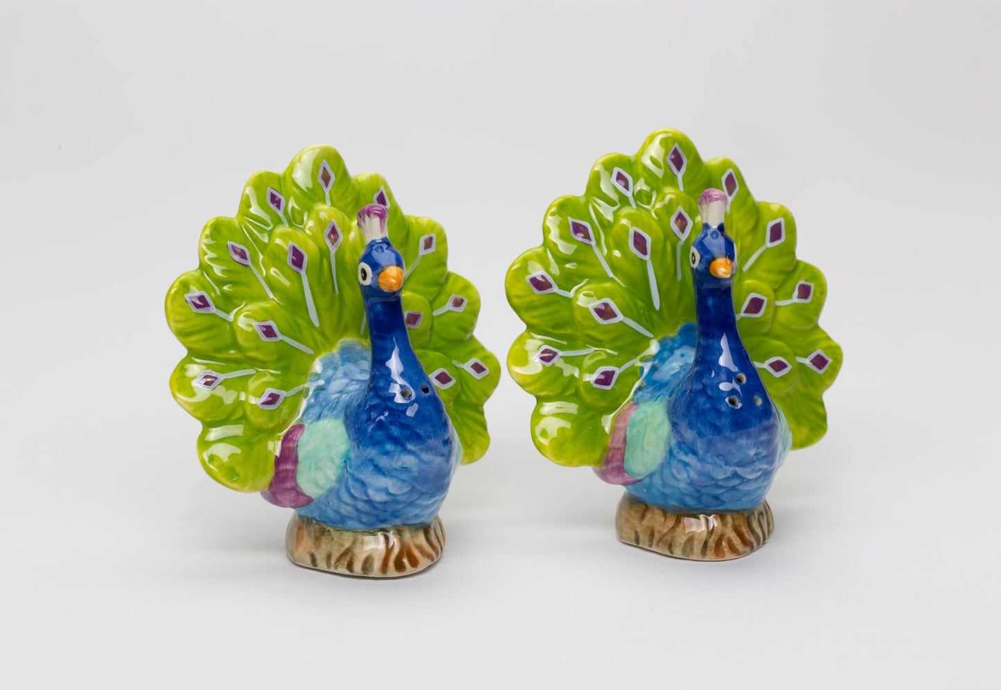 Cosmos Gifts Fine Porcelain Peacock Open Fan Tail Salt & Pepper Shakers Set 3-3/8" H