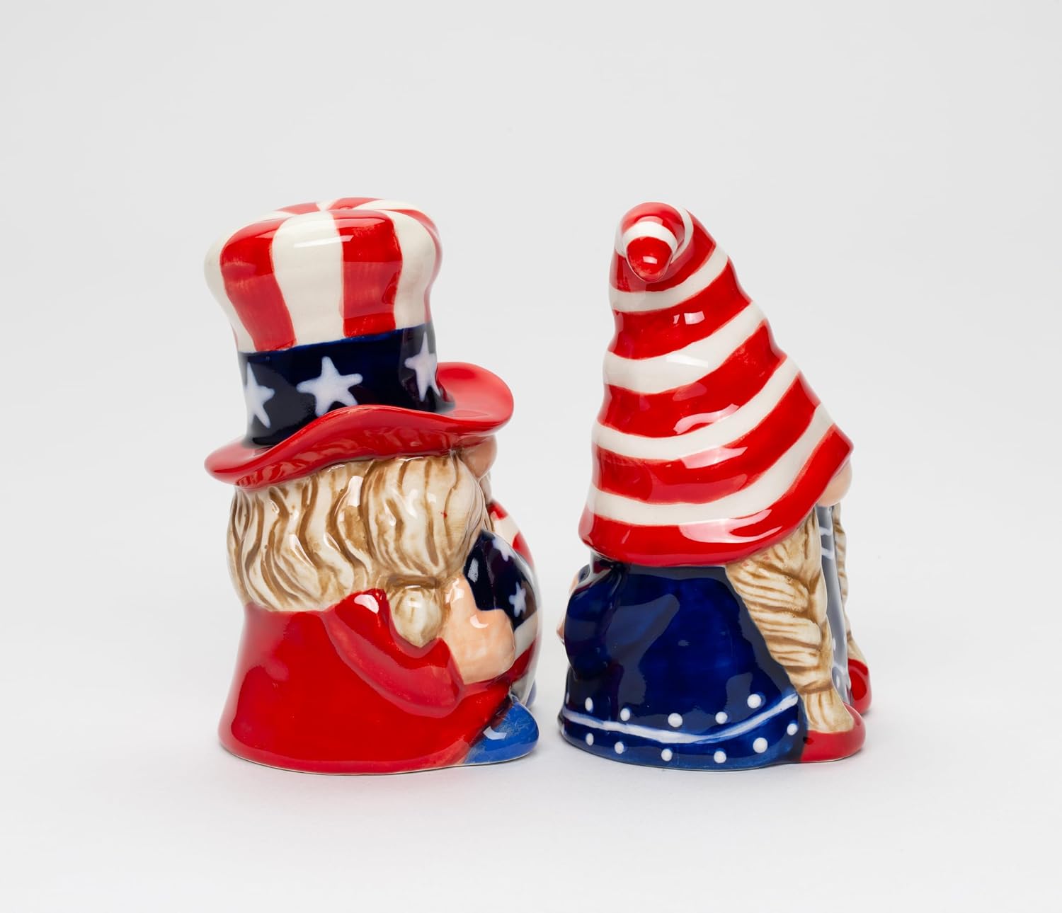 Cosmos Gifts Fine Ceramic Fourth of July Independence Day Gnome Patriotic Couple Salt and Pepper Shakers Set 3-5/8" H Red White Blue