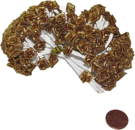 Party Favors Plus Gold Silk Mini Wrap Rose Wedding Flower Pick 144 Count