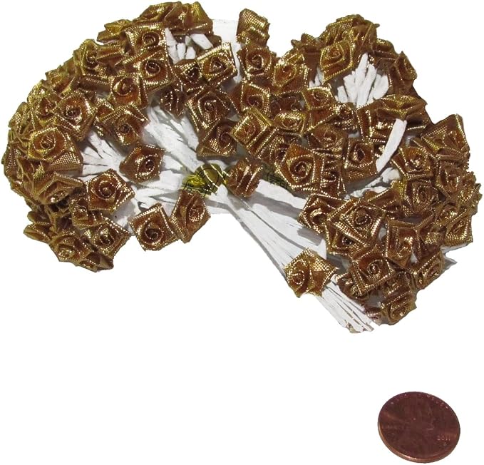 Party Favors Plus Gold Silk Mini Wrap Rose Wedding Flower Pick 144 Count