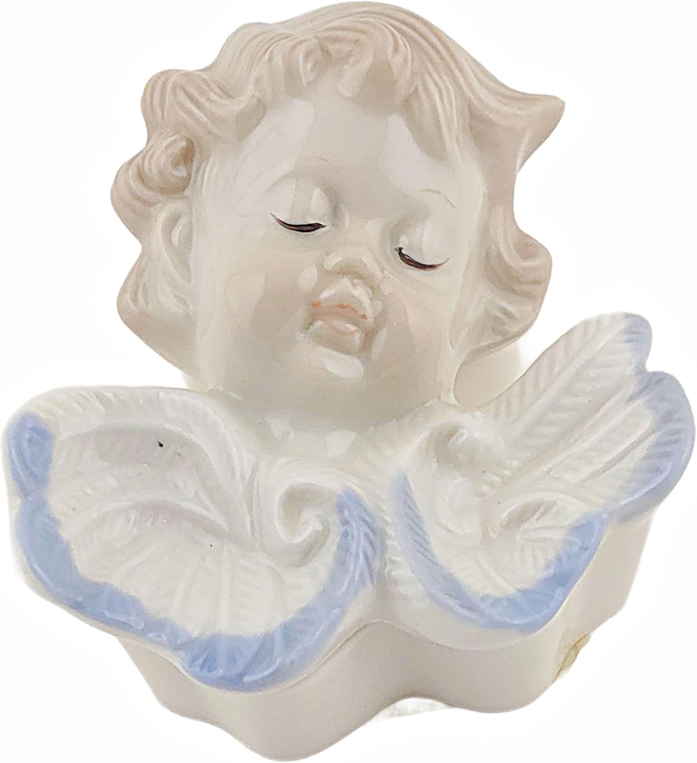 Party Favors Plus Porcelain Cherub Trinket Box White Blue Vintage 3.5 Inch