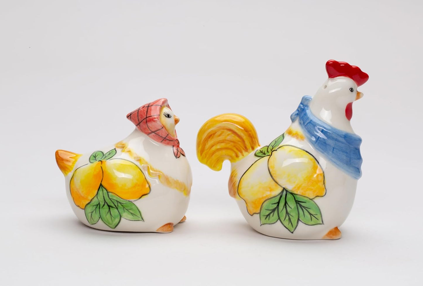 Cosmos Gifts Fine Ceramic Tuscany Country Summer Lemon Rooster & Hen Salt & Pepper Shakers Set 3-3/4" H