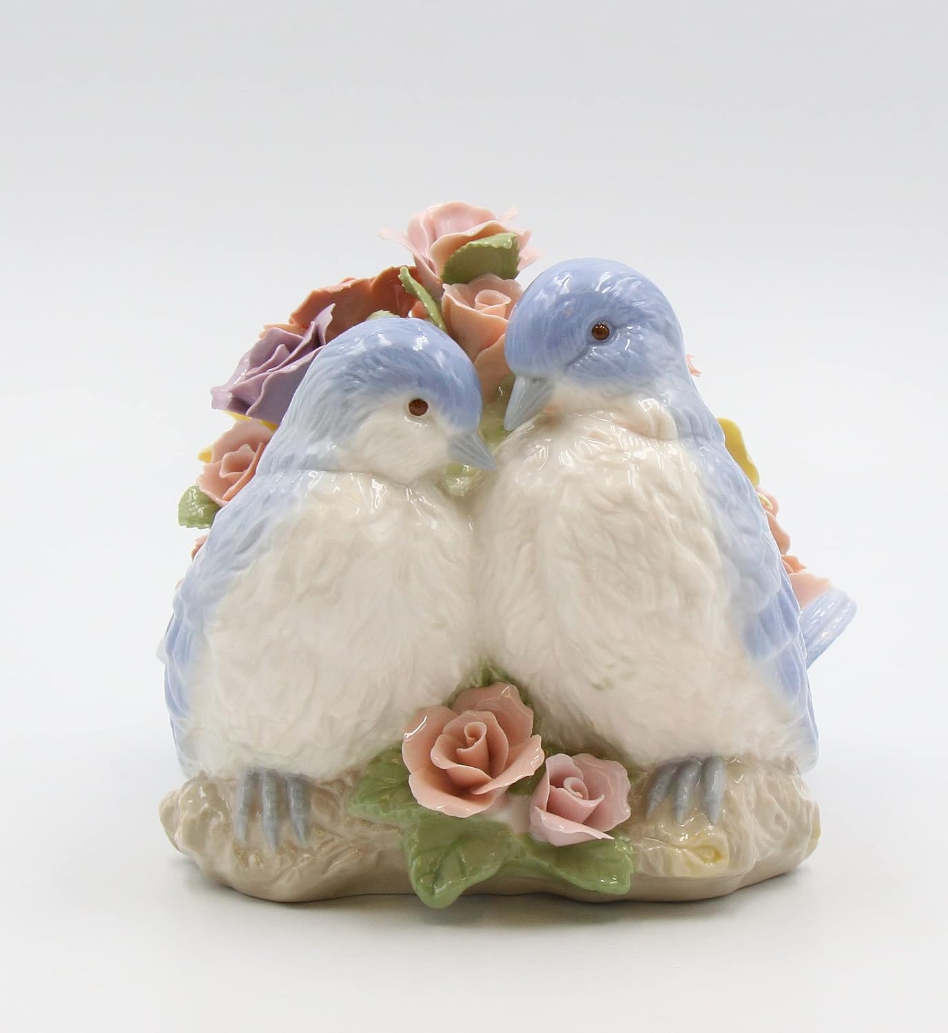 Cosmos Gifts Fine Porcelain Love Bluebirds with Pink Roses Figurine 6-1/2" H