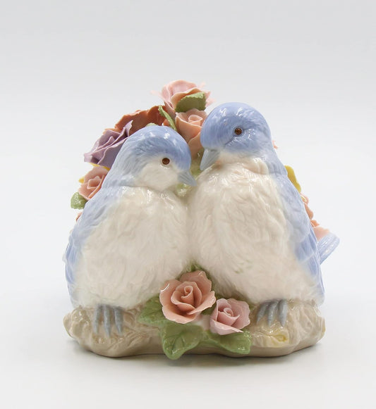 Cosmos Gifts Fine Porcelain Love Bluebirds with Pink Roses Figurine 6-1/2" H