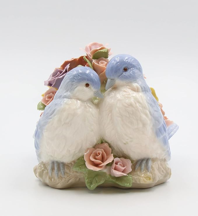 Cosmos Gifts Fine Porcelain Love Bluebirds with Pink Roses Figurine 6-1/2" H