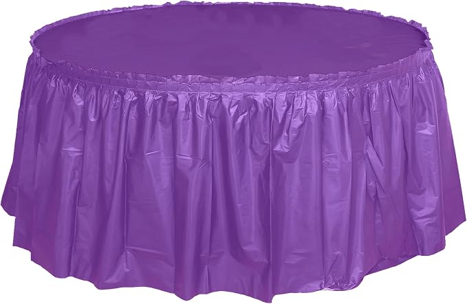 Party Favors Plus Purple Plastic Tablecloth 84 Inch Round with 2 Table Skirts 3 Piece Set