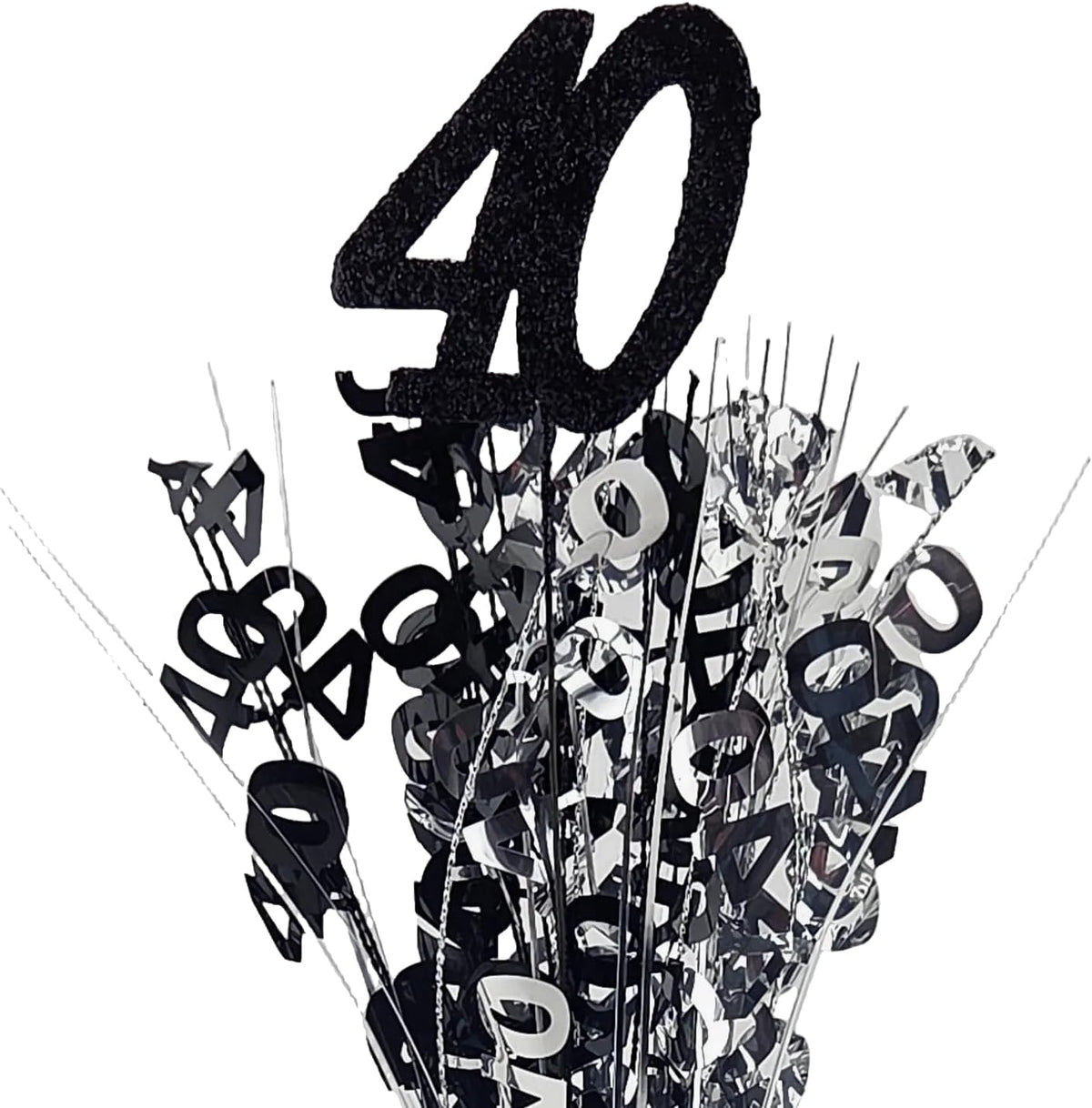 Black & Silver 40th Birthday Balloon Weight Centerpieces, 2 Pieces