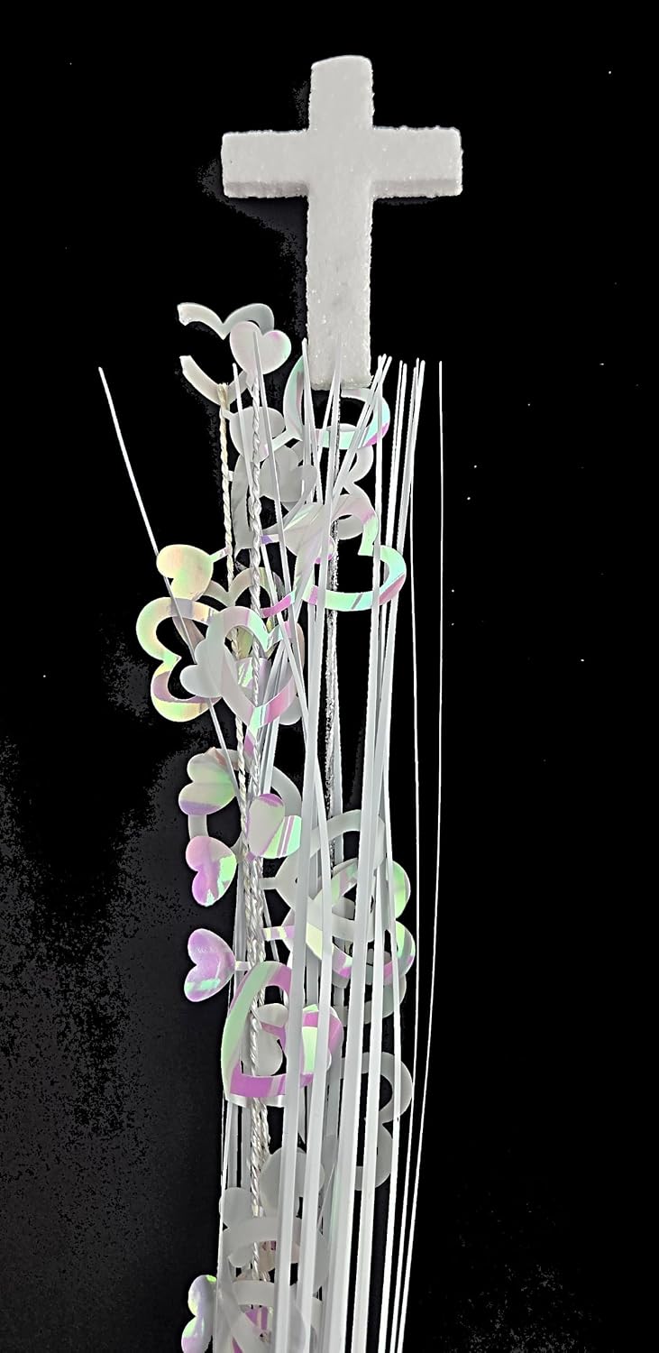 White Cross Iridescent Hearts Onion Grass Metallic Picks, 3 Pieces