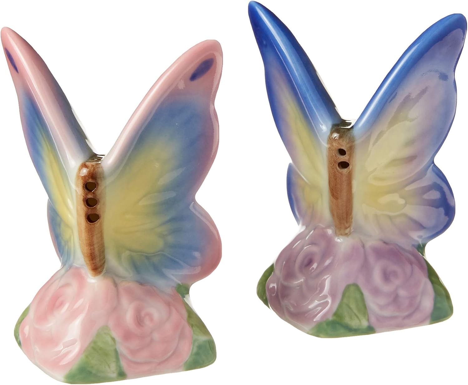 Cosmos Gifts Fine Porcelain Butterfly Salt and Pepper Shakers Set 3" H Blue, Pink, Yellow