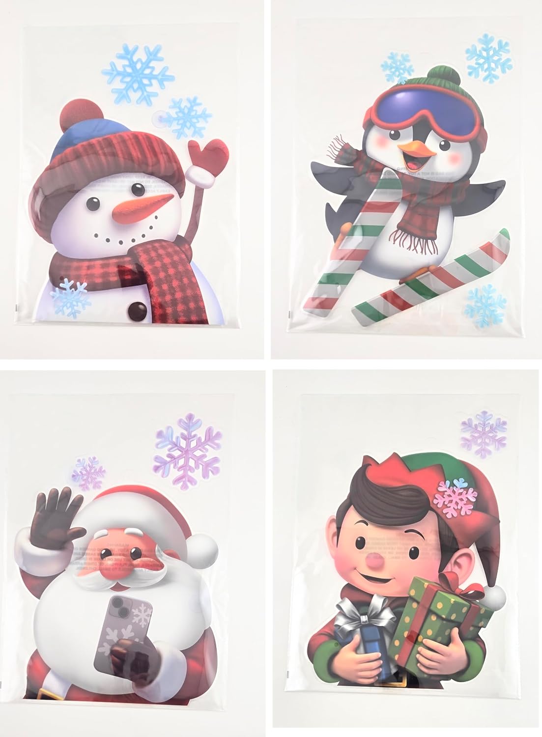 Multicolor Christmas Window Decorations with Suction Cups, 4 Pieces