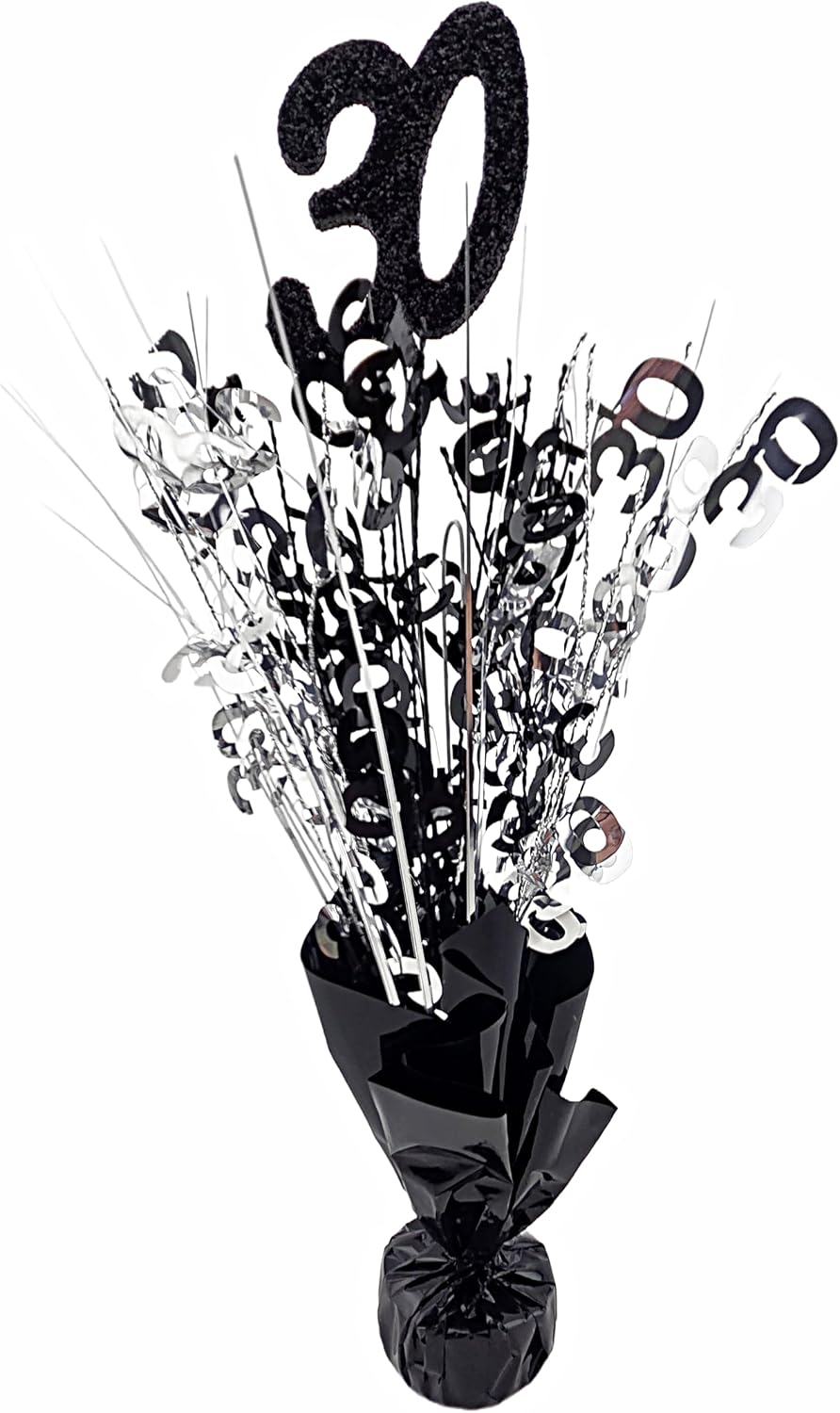 Black & Silver 30th Birthday Balloon Weight Centerpieces, 2 Pieces
