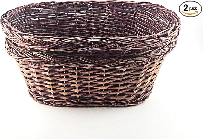 Natural Dark Brown Wicker Oval Baskets, 2 Pieces