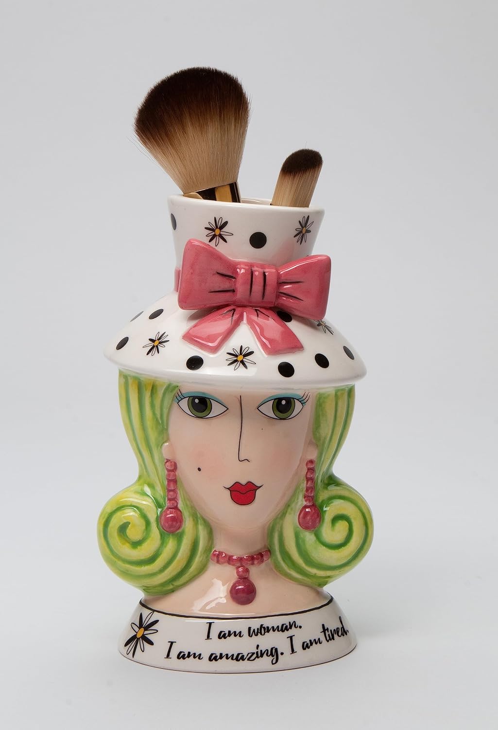 Cosmos Gifts Fine Ceramic I Am Woman I Am Amazing I Am Tired Lady Makeup Brush Holder Vase 6-1/4" H 62610
