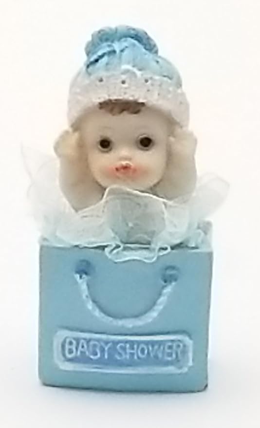 Shia Resin Baby Boy in Gift Bag Cake Topper Decoration 4.5 In 2 Pack White