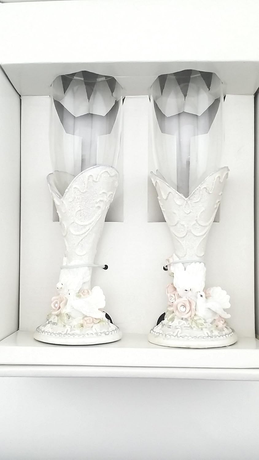 Party Favors Plus White Resin Love Doves Toasting Glasses 2 Count