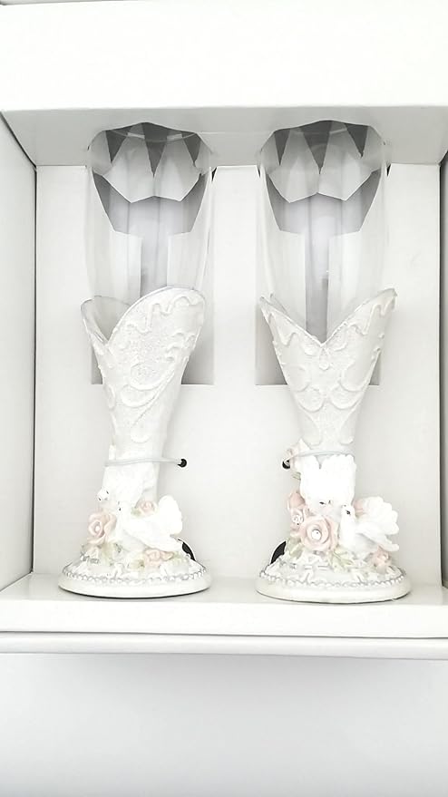 Party Favors Plus White Resin Love Doves Toasting Glasses 2 Count