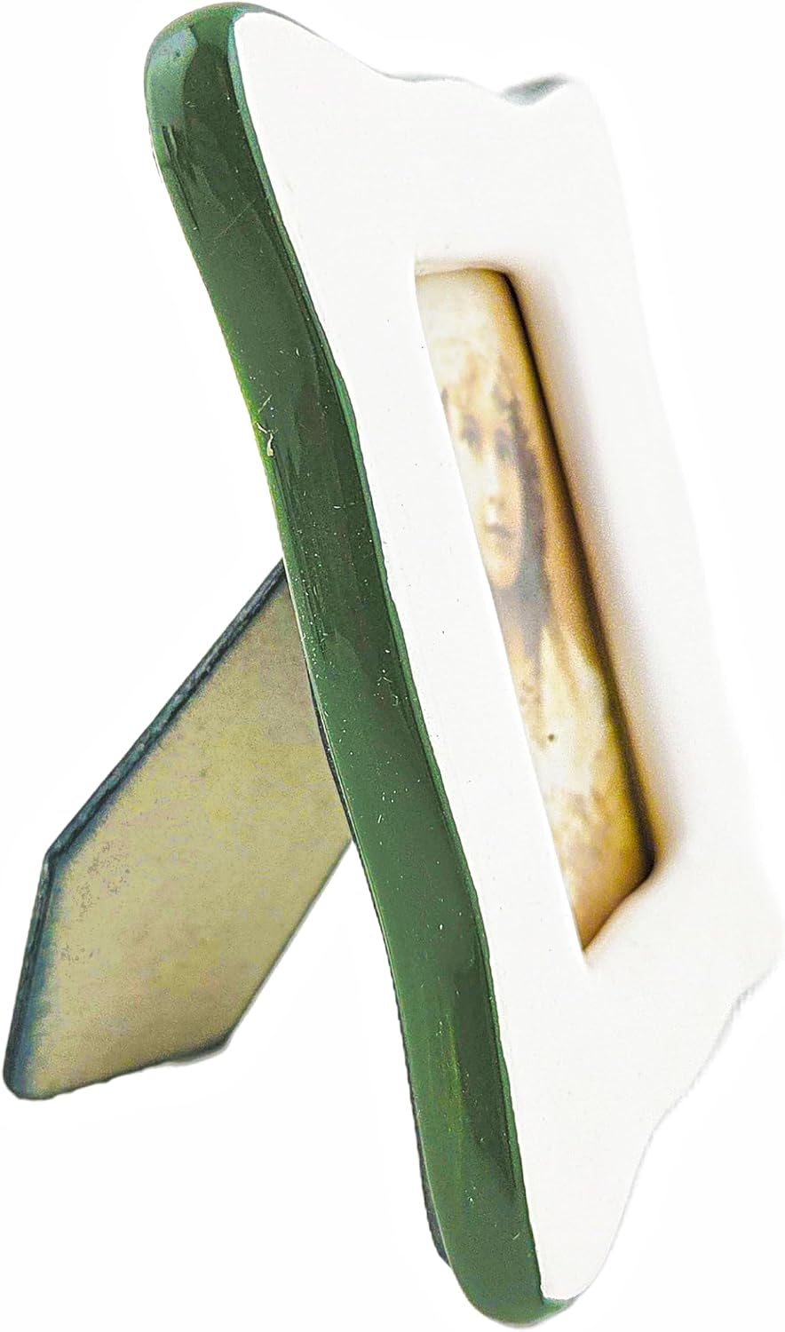 Party Favors Plus Ceramic Photo Frame Set White Green 4x3.5 Inch 2 Count