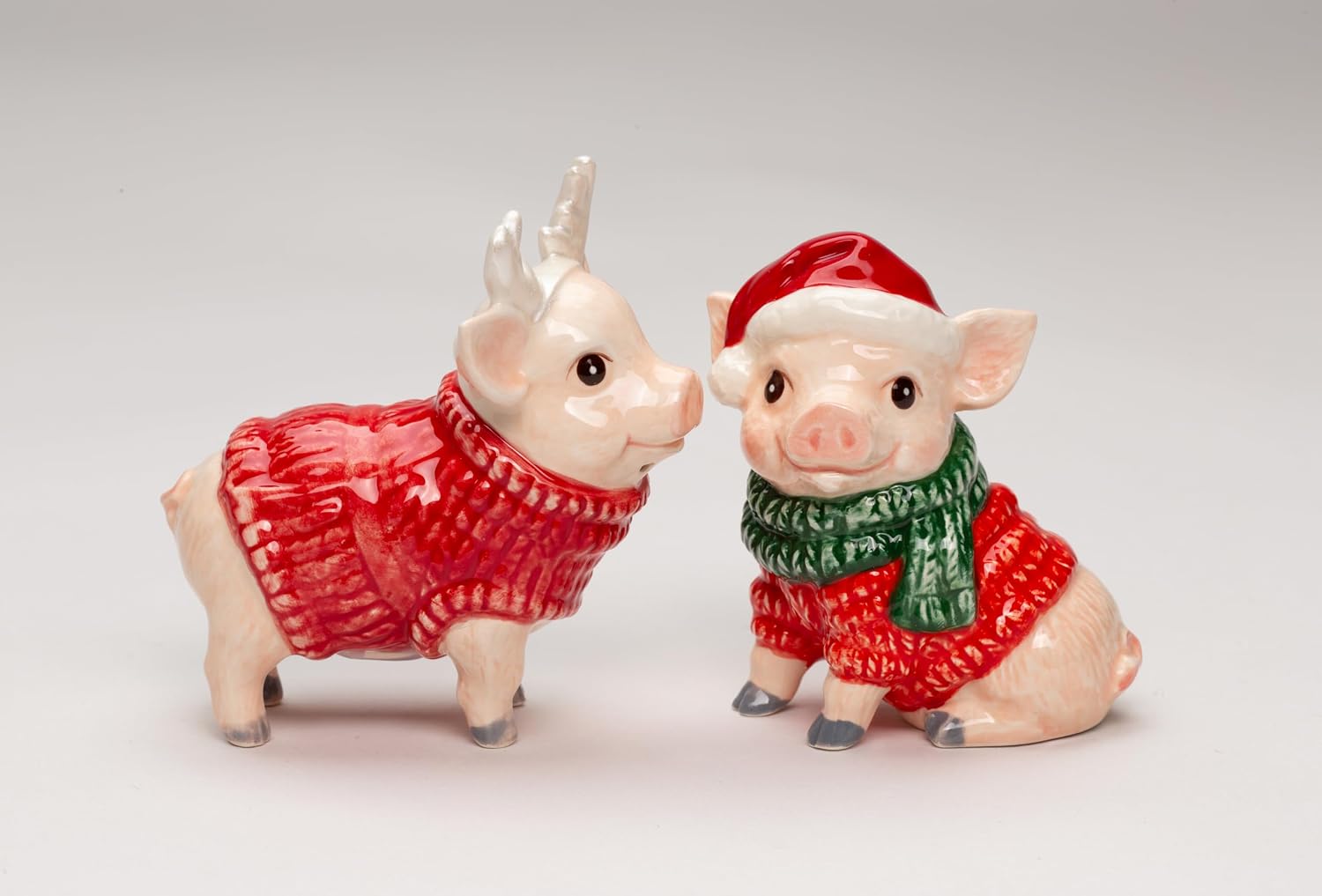 Cosmos Gifts Fine Ceramic Christmas Pigs Salt & Pepper Shakers Set 3-3/8" H