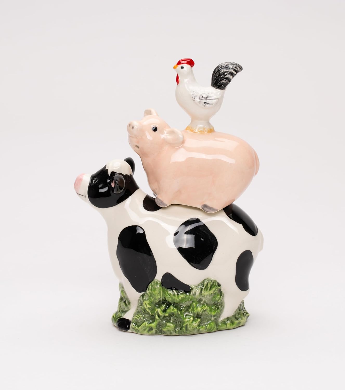 Cosmos Gifts Fine Ceramic Country Farmhouse Cow Pig and Rooster Salt & Pepper Shakers Set 4-7/8" H 21167