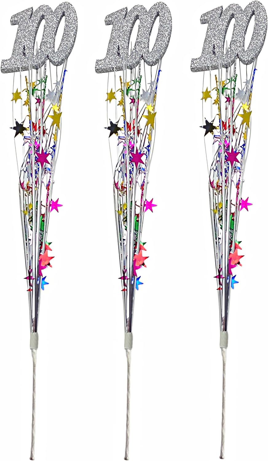 Multicolor Metallic Star 100th Birthday Spray Decorations, 3 Pieces