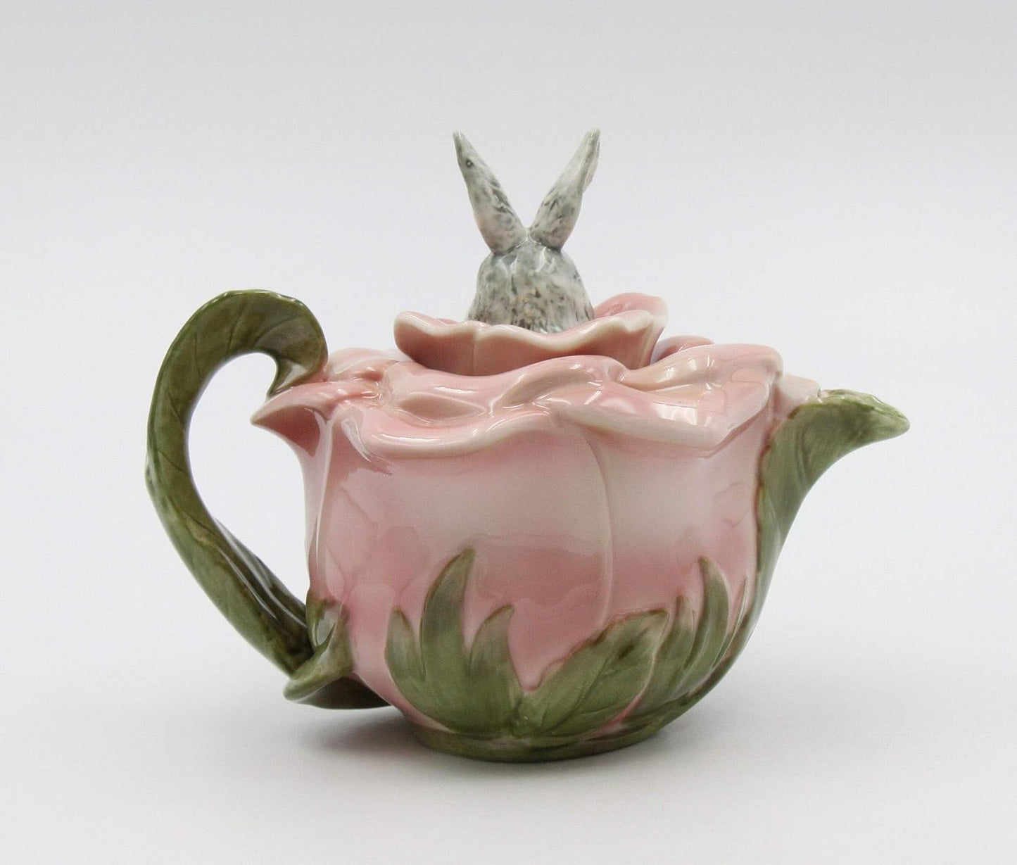 Cosmos Gifts Fine Porcelain Victorian Rose Bunny Rabbit Teapot 6-7/8" L