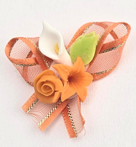 Orange Rose Calla Lily Mini Bow Flower Embellishments, 60 Pieces