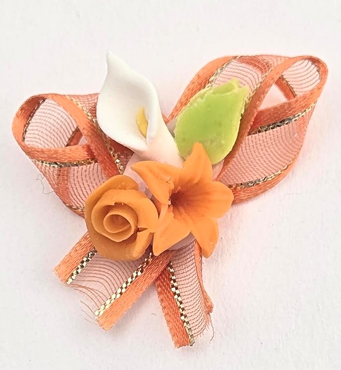Orange Rose Calla Lily Mini Bow Flower Embellishments, 60 Pieces