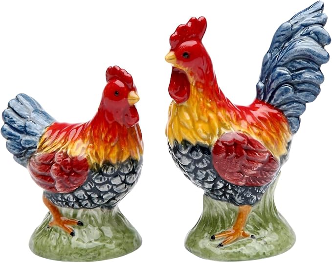 Appletree Design Ceramic Barn Yard Rooster Salt and Pepper Shakers Set 2-1/2-Inch Multicolor
