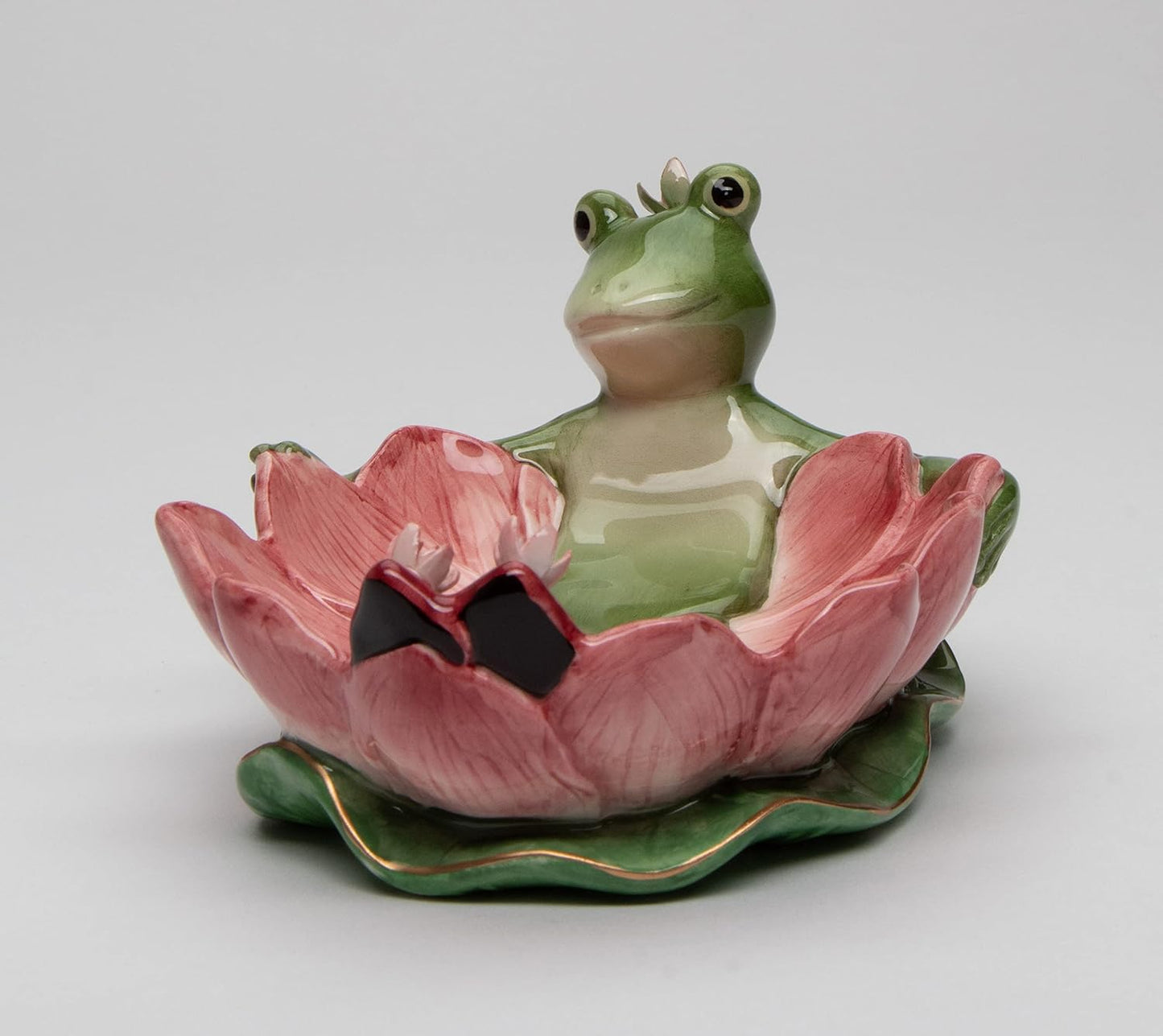Cosmos Gifts Fine Ceramic Frogalina Frog on Water Lily Flower Nic Nac Soap Dish 6-1/4" L
