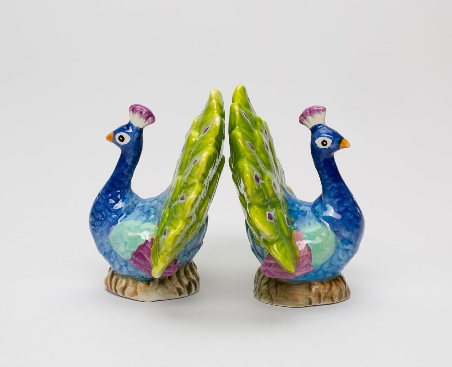 Cosmos Gifts Fine Porcelain Peacock Open Fan Tail Salt & Pepper Shakers Set 3-3/8" H