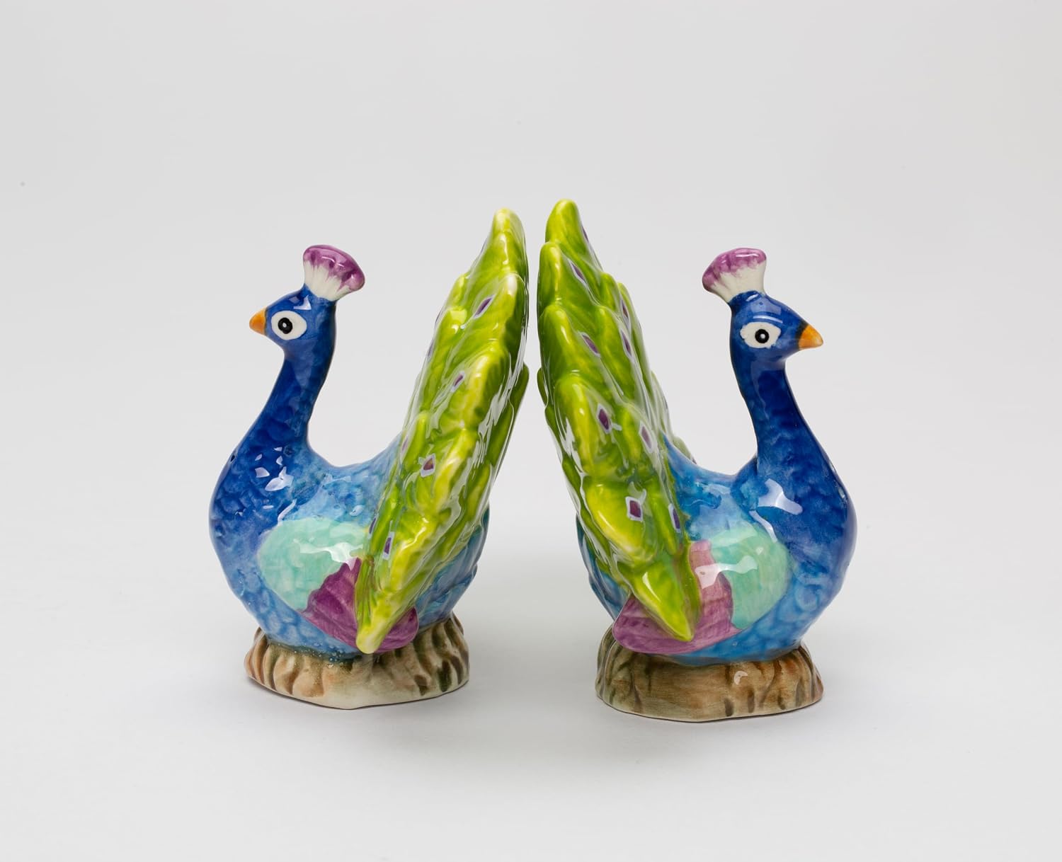 Cosmos Gifts Fine Porcelain Peacock Open Fan Tail Salt & Pepper Shakers Set 3-3/8" H