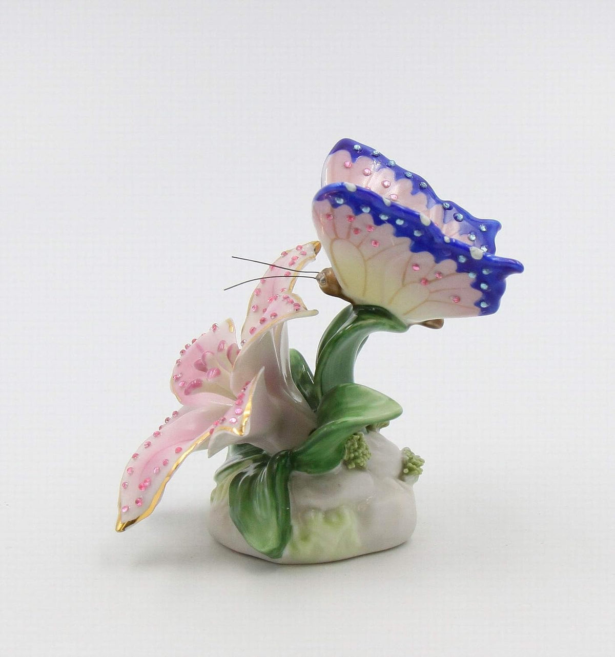 Cosmos Gifts Fine Porcelain Faux Jewel Butterfly with Pink Stargazer Lily Figurine 3-1/4" H