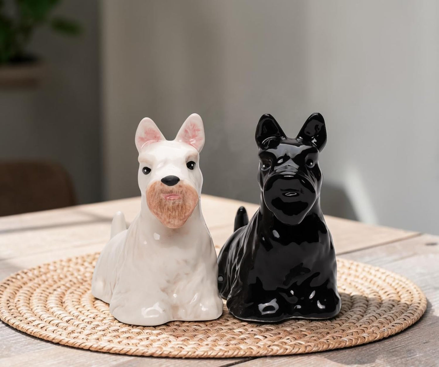 Cosmos Gifts Fine Ceramic Scottish Terrier Dogs Salt and Pepper Shakers Set 4" H Black White Beige