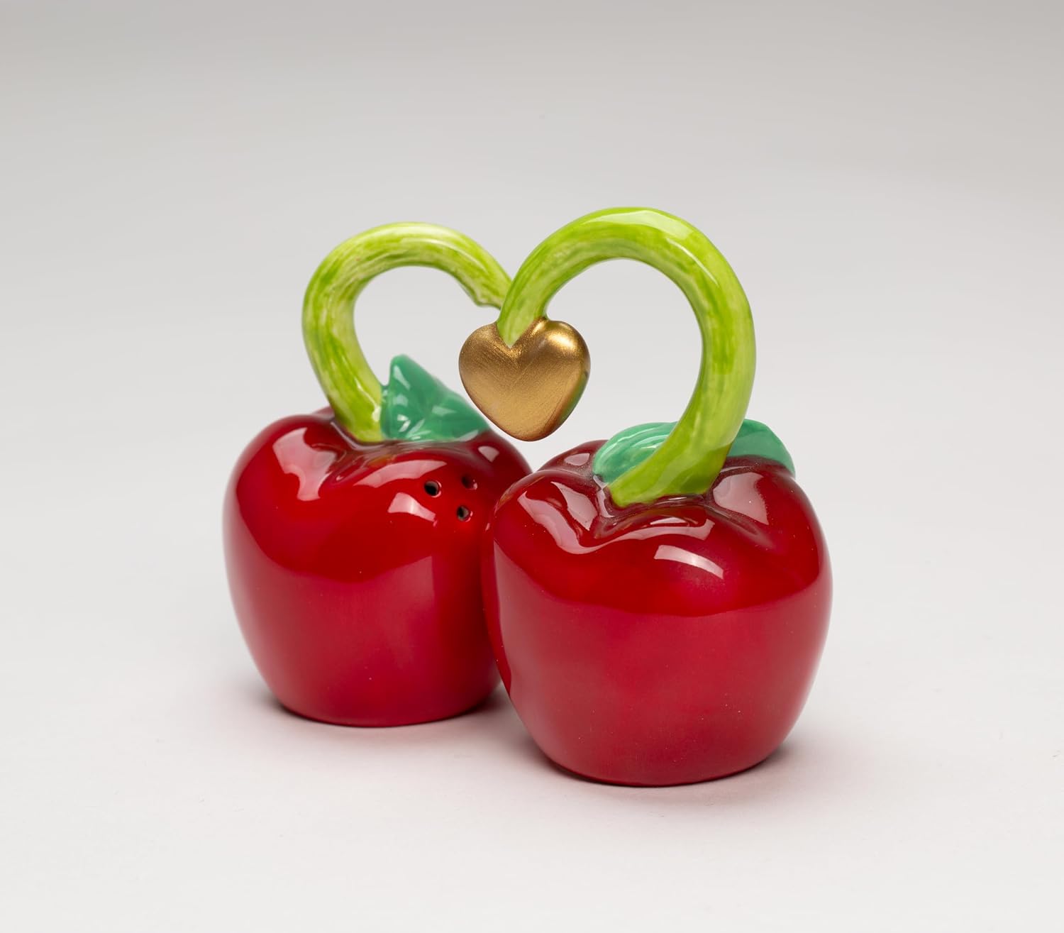 Cosmos Gifts Fine Ceramic Cherry Apple Love Heart Salt & Pepper Shakers Set 3-1/8" H