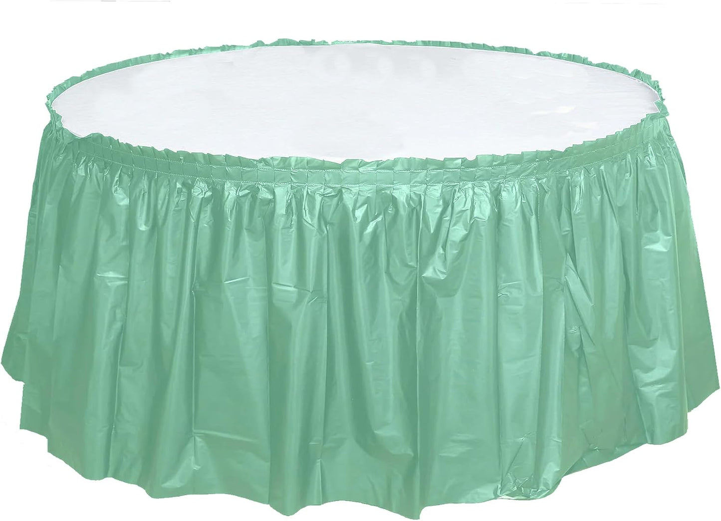 Party Favors Plus Mint Green Plastic Tablecloth 84 Inch Round with Table Skirts 3 Piece Set
