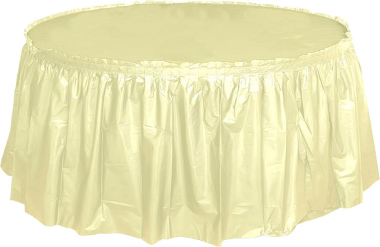 Party Favors Plus Ivory Plastic Tablecloth 84 Inch Round with Table Skirts 3 Piece Set