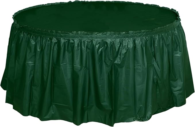 Party Favors Plus Hunter Green Plastic Tablecloth 84 Inch Round with 2 Table Skirts 3 Piece Set