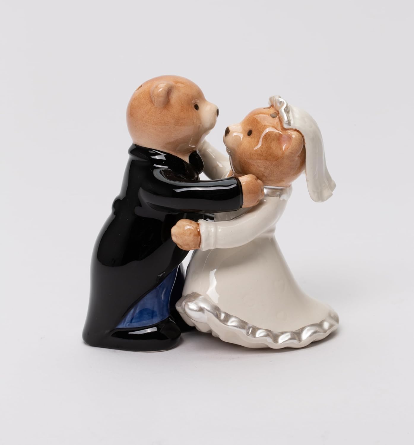 Cosmos Gifts Fine Ceramic Hand Painted First Dance Bride and Groom Teddy Bear Salt and Pepper Shakers Set 3-3/8" H