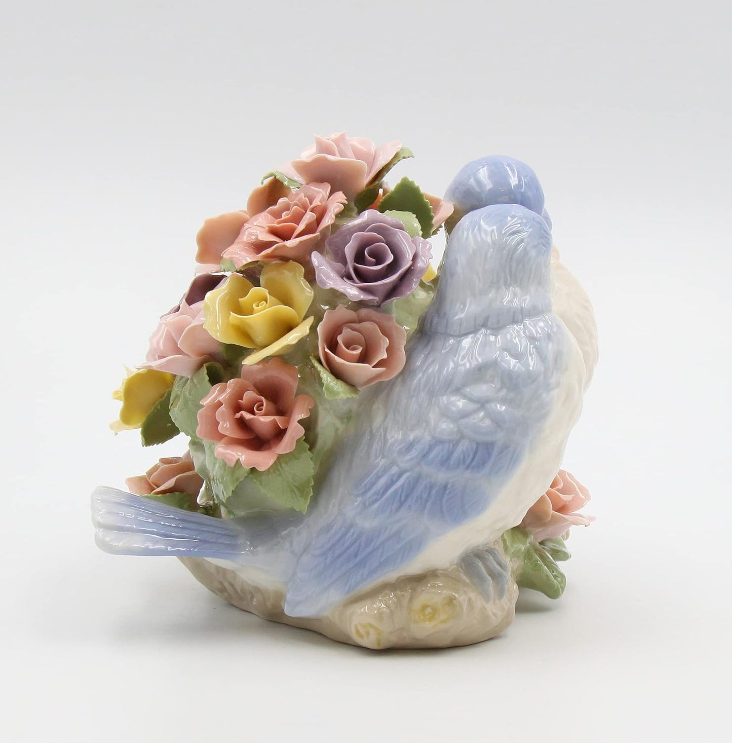 Cosmos Gifts Fine Porcelain Love Bluebirds with Pink Roses Figurine 6-1/2" H