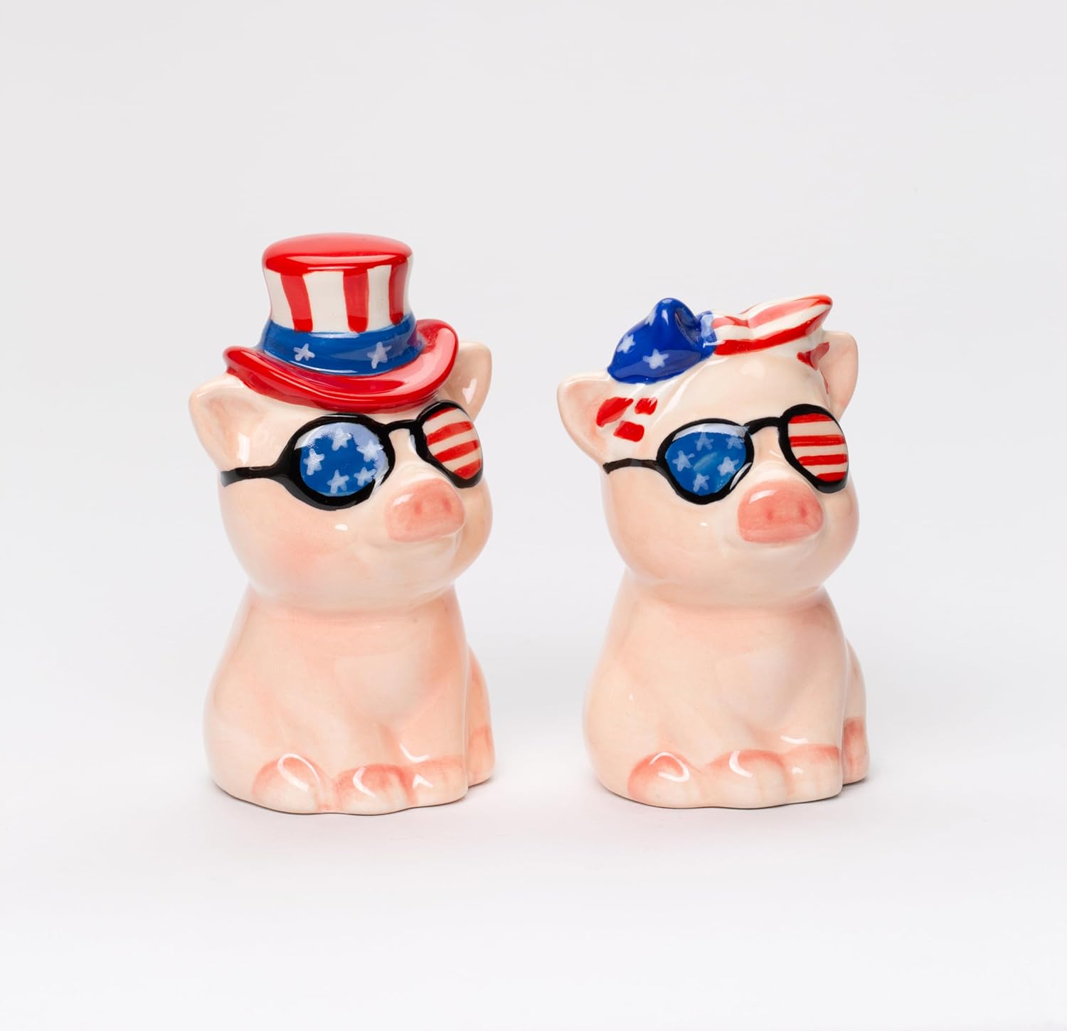 Cosmos Gifts Fine Ceramic Patriotic Fourth of July Love Couple Pig Salt & Pepper Shakers Set 3-1/2" H 21083