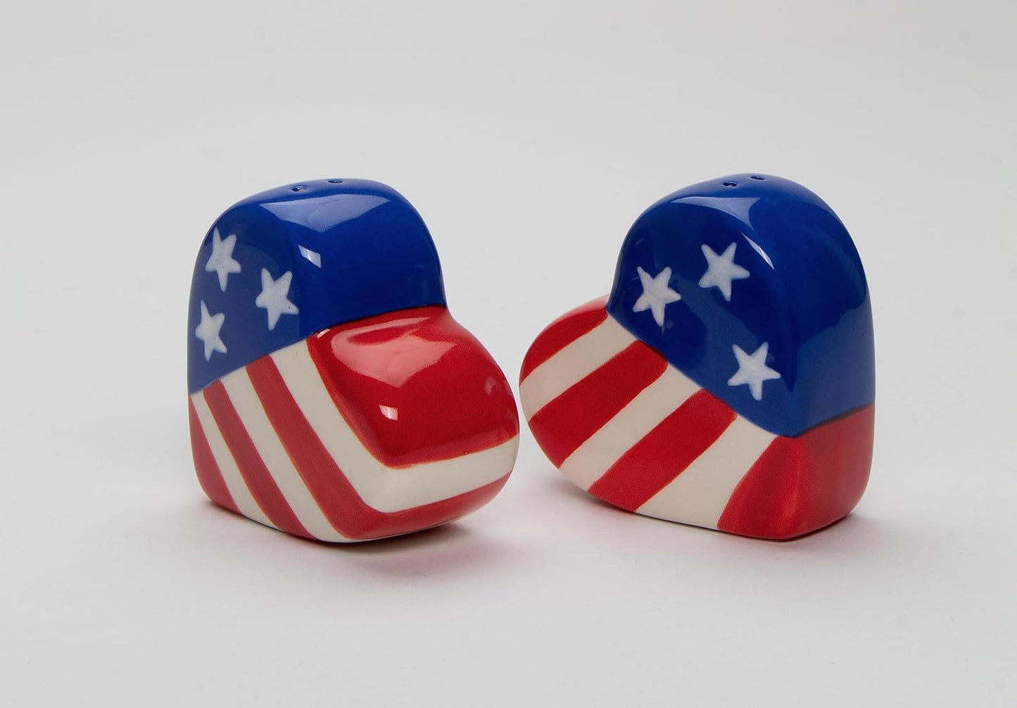 Cosmos Gifts Fine Ceramic Patriotic Heart Shape American Flag Salt and Pepper Shakers 2-1/2" H