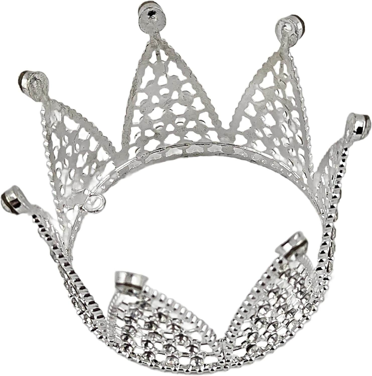 Party Favors Plus Silver Rhinestone Alloy Mini Crown 3.75 Inch Diameter 2.15 Inch Height Decorative Tiara
