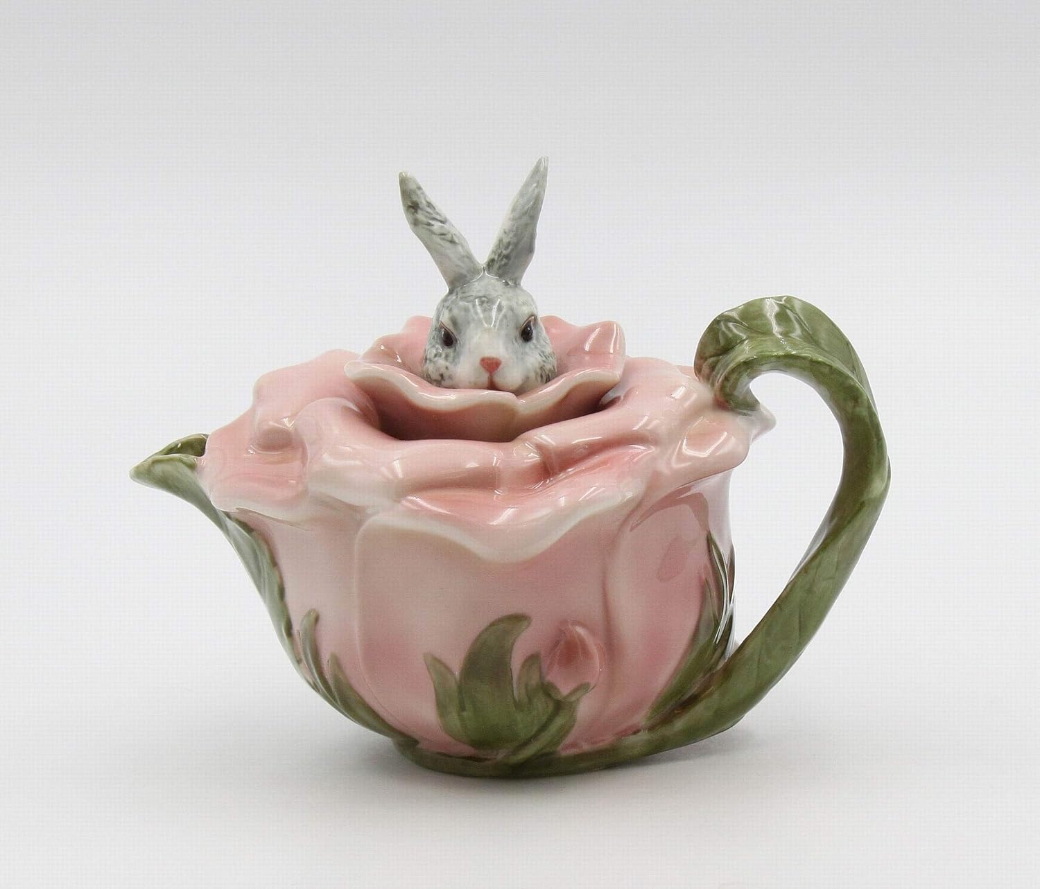 Cosmos Gifts Fine Porcelain Victorian Rose Bunny Rabbit Teapot 6-7/8" L