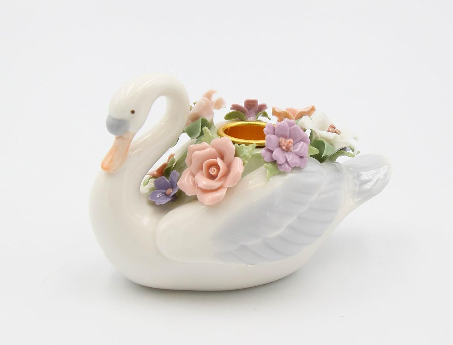 Cosmos Gifts Fine Porcelain Swan Floral Taper Candle Holder 0.5 Lb White