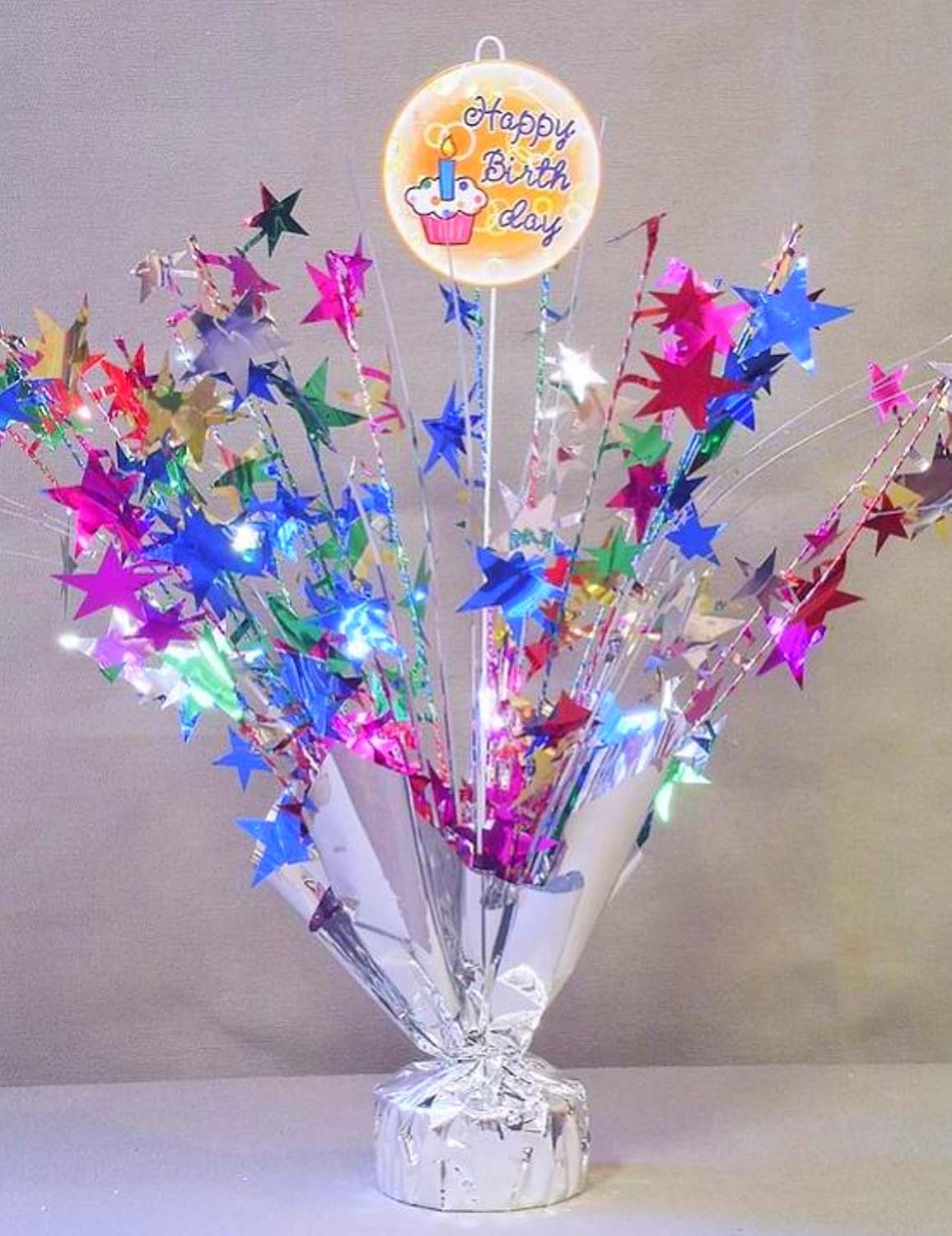 Happy Birthday Balloon Weight Centerpiece with Multicolor Stars