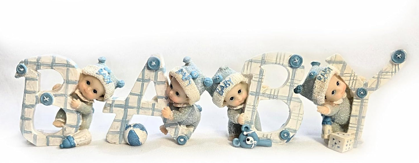 Party Favors Plus Polyresin Baby Figurines Blue White 4 Piece