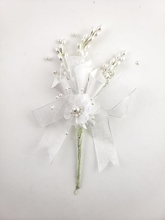Party Favors Plus White Silk Lily Boutonniere with Pearl Accents 6 Inch