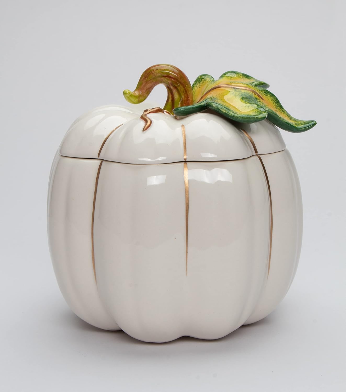 Cosmos Gifts Fine Ceramic Thanksgiving Harvest White Pumpkin Cookie Candy Jar 6-5/8" L