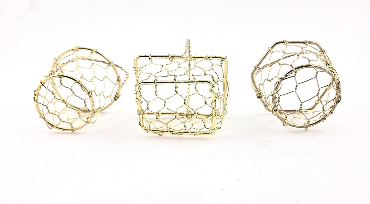 Party Favors Plus Gold Tone Miniature Wire Basket Hexagon Round Rectangular 3.25 Inch 3 Piece Set