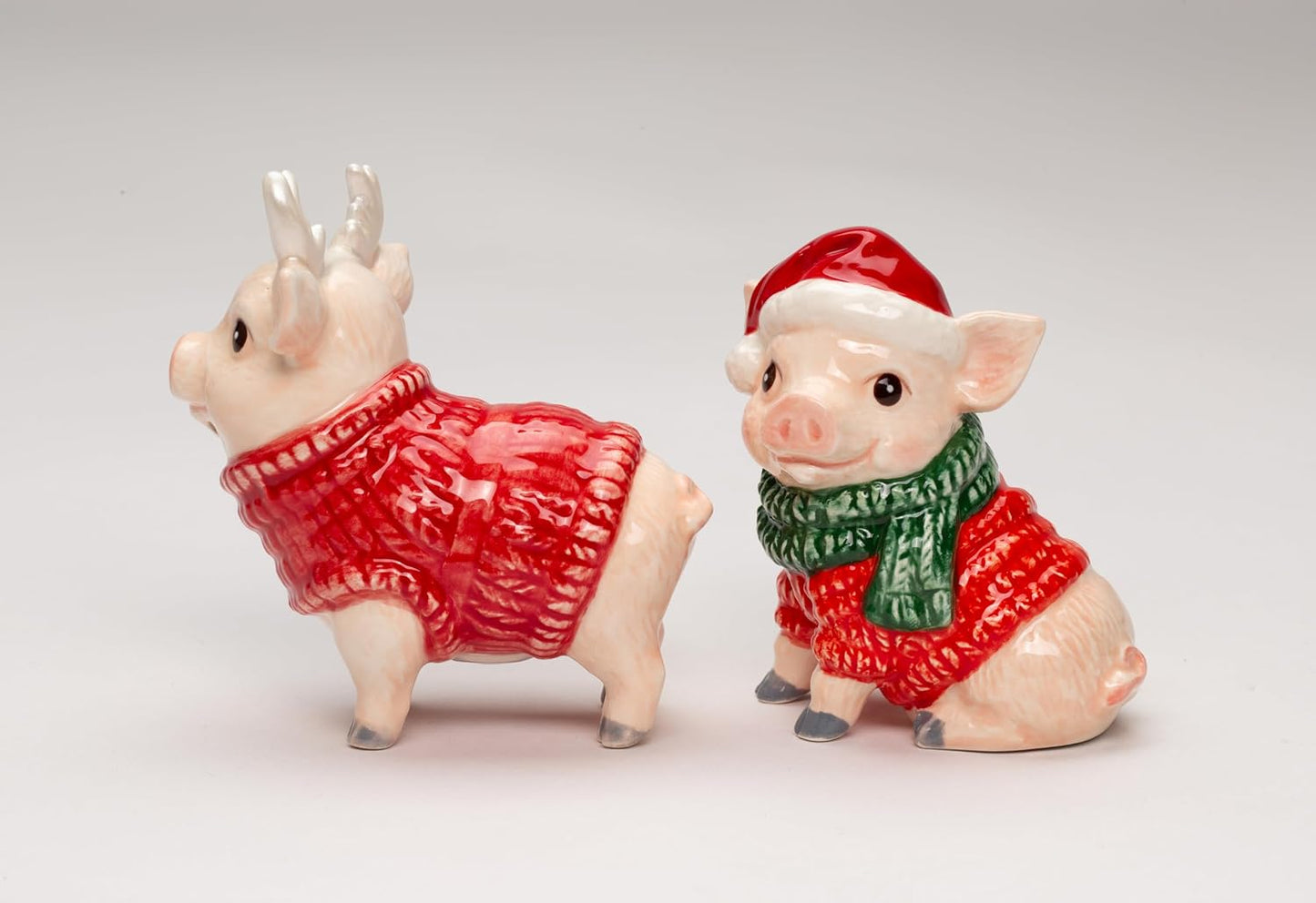Cosmos Gifts Fine Ceramic Christmas Pigs Salt & Pepper Shakers Set 3-3/8" H